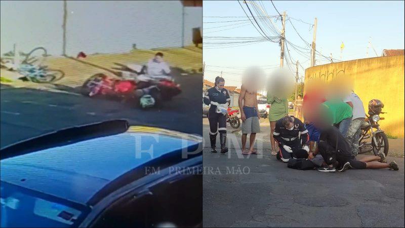 Câmera de segurança registra colisão frontal entre moto e bicicleta em Franca