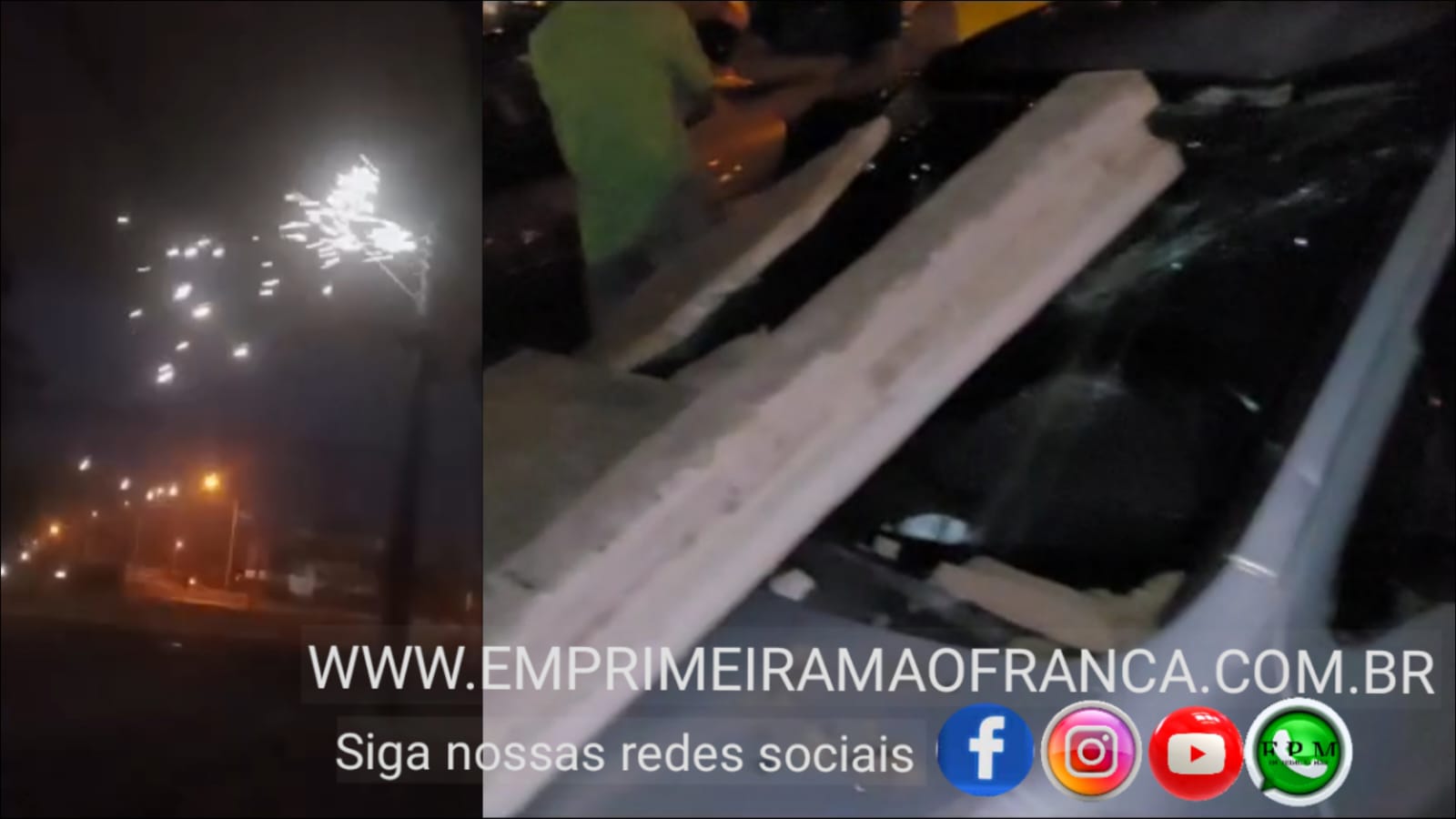 Muro, outdoor e árvore caem em cima de veículos em Franca; vários bairros da cidade ficaram sem energia