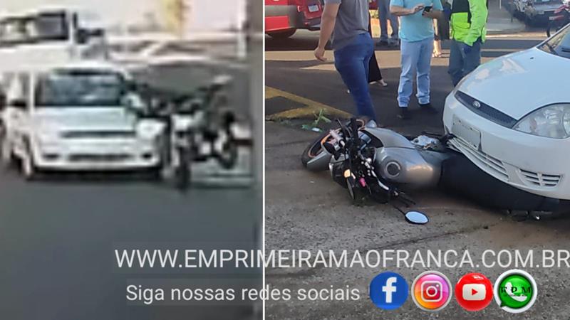 Motociclista vai parar debaixo de carro após acidente no Jardim Guanabara em Franca