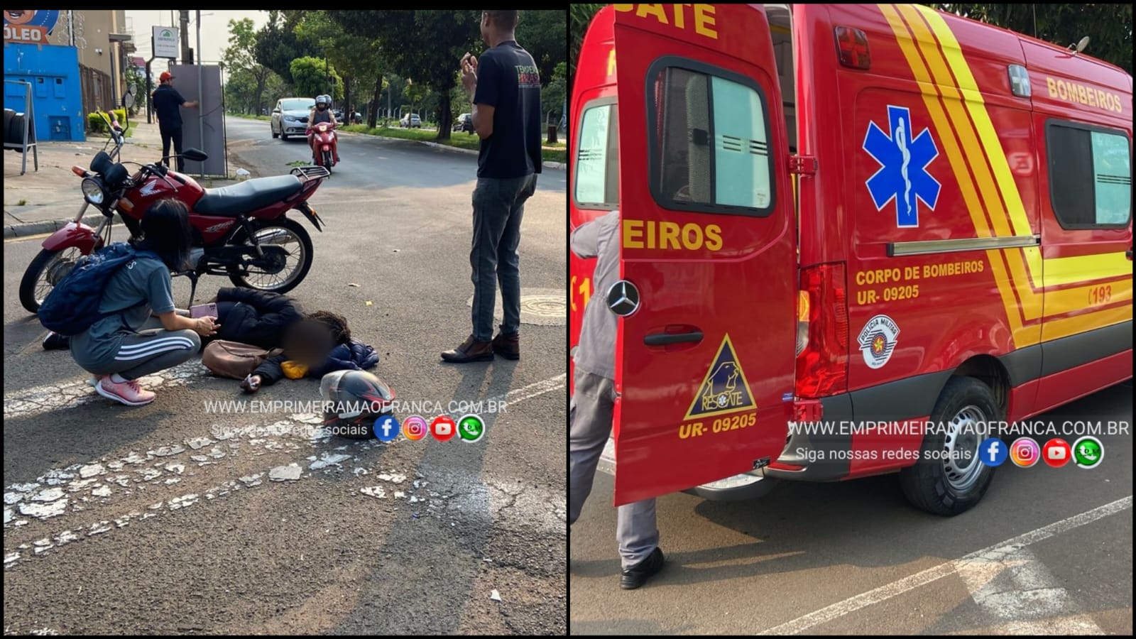 Mulher fica ferida após colisão entre duas motos em Franca