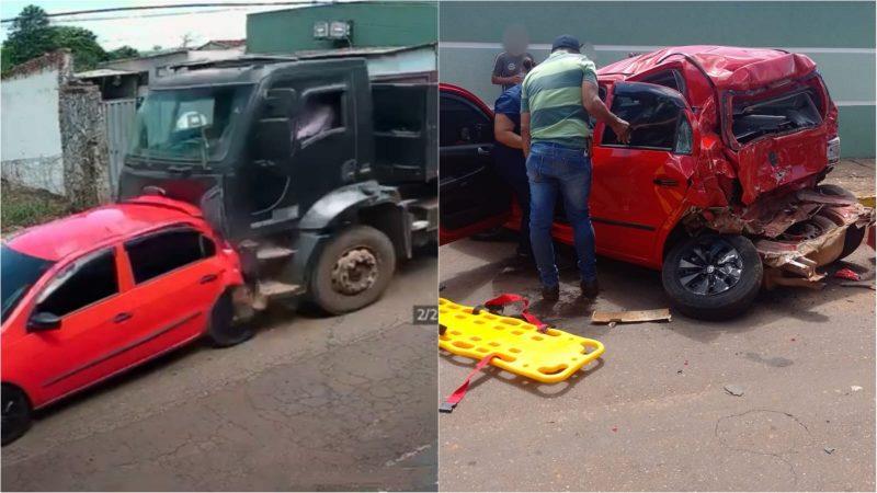 Homem fica ferido após ter carro arrastado por caminhão na região 