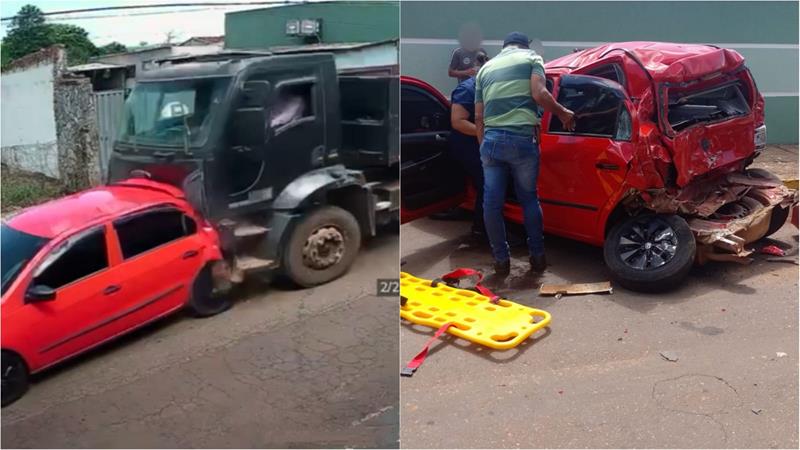 Homem fica ferido após ter carro arrastado por caminhão na região 