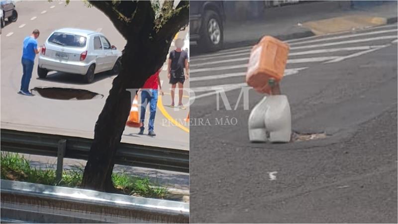 Carro quase é engolido por cratera em rua de Franca 