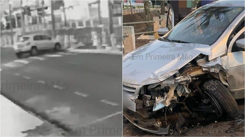 Câmera de segurança registra momento em que carro atinge proteção de córrego em Franca