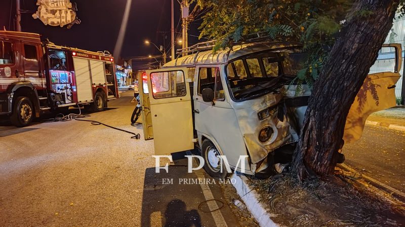 Motorista fica gravemente ferido após colidir veículo contra árvore em Franca